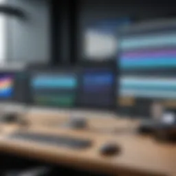 A modern editing suite showcasing various software interfaces