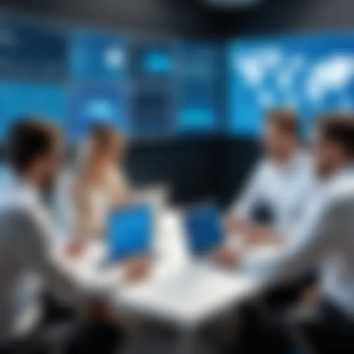 Advisors collaborating on portfolio management using software