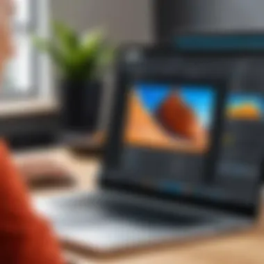 User Engaging with Photo Editing Software An enthusiastic user engaging with intuitive photo editing tools on a laptop.