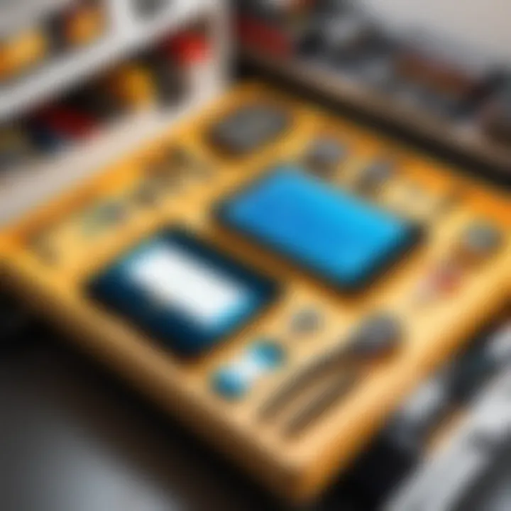 An overview of tools organized with GPS tracking tags in a storage facility