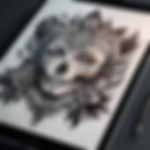 Modern tattoo design displayed on a digital tablet