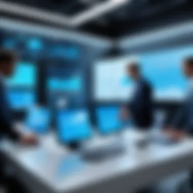 Dynamic sales team collaborating with technology
