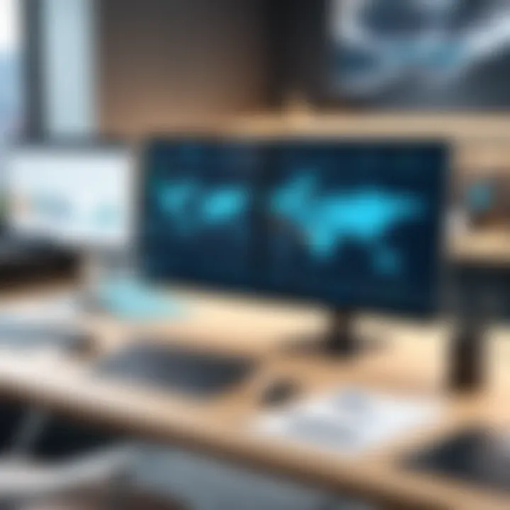 Modern workspace equipped with sales tools