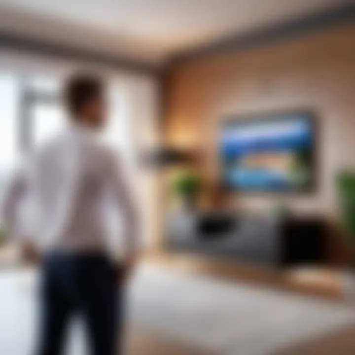 A real estate agent presenting a virtually staged property