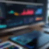 Illustration showing various treasury management software dashboards reflecting financial data analysis
