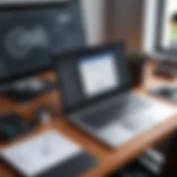 A detailed CAD drawing on a workspace with design tools