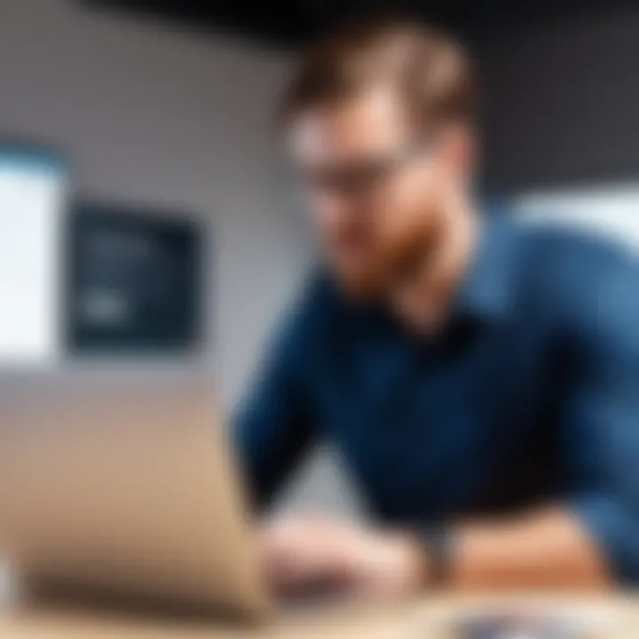 Business owner responding to reviews on a laptop