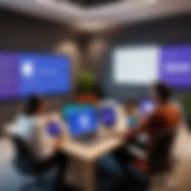 Collaborative Meeting with Microsoft Teams for Rooms A collaborative meeting in progress utilizing Microsoft Teams for Rooms tools