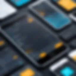 An illustration of mobile mining apps interface showcasing various functionalities