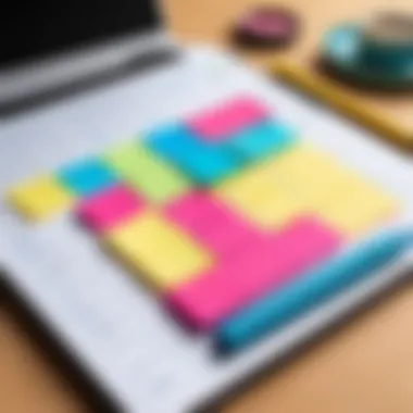 Effective Scheduling Strategies A planner open with colorful sticky notes and a pen, showcasing scheduling strategies.