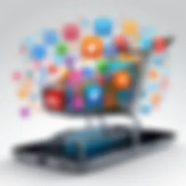 The Fusion of Social Media and E-commerce Visual representation of social media icons merging with shopping cart symbols