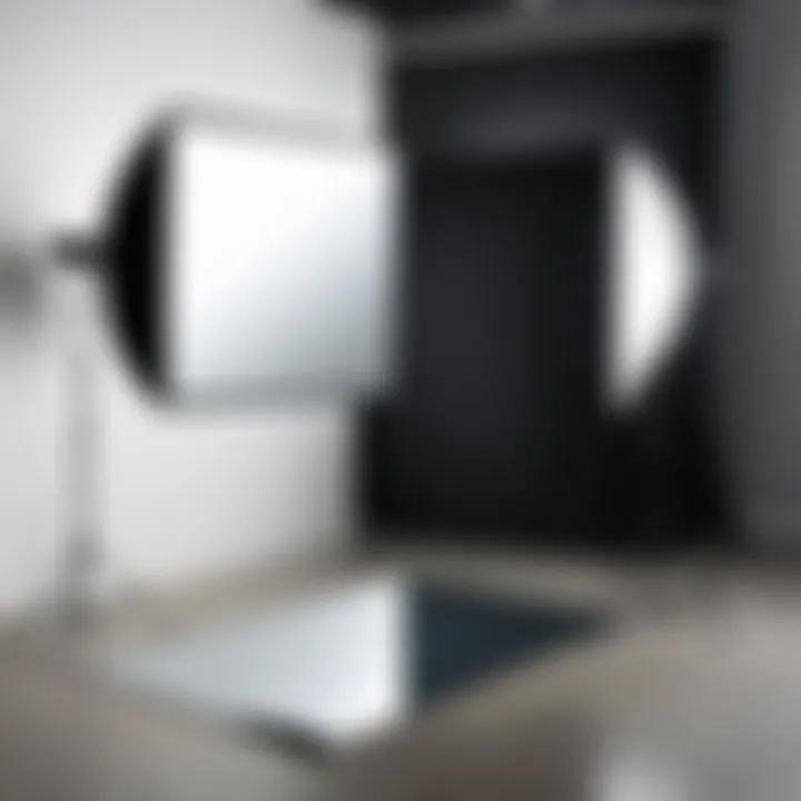 Reflector screen mirrors in a photography studio demonstrating their application