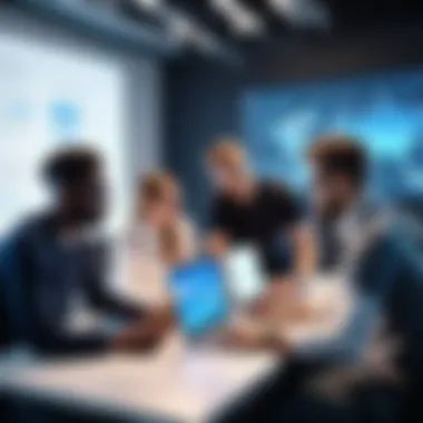 Collaborative Tech Team A diverse group of tech professionals engaged in a brainstorming session