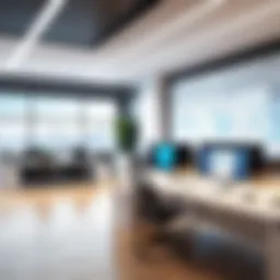 A modern office space showcasing collaboration and technology