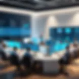 Conceptual illustration of virtual analysts in a digital workspace