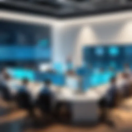 Conceptual illustration of virtual analysts in a digital workspace